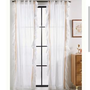 Anthropologie ruffled Layla curtain panel 84x50 white with peach velvet trim